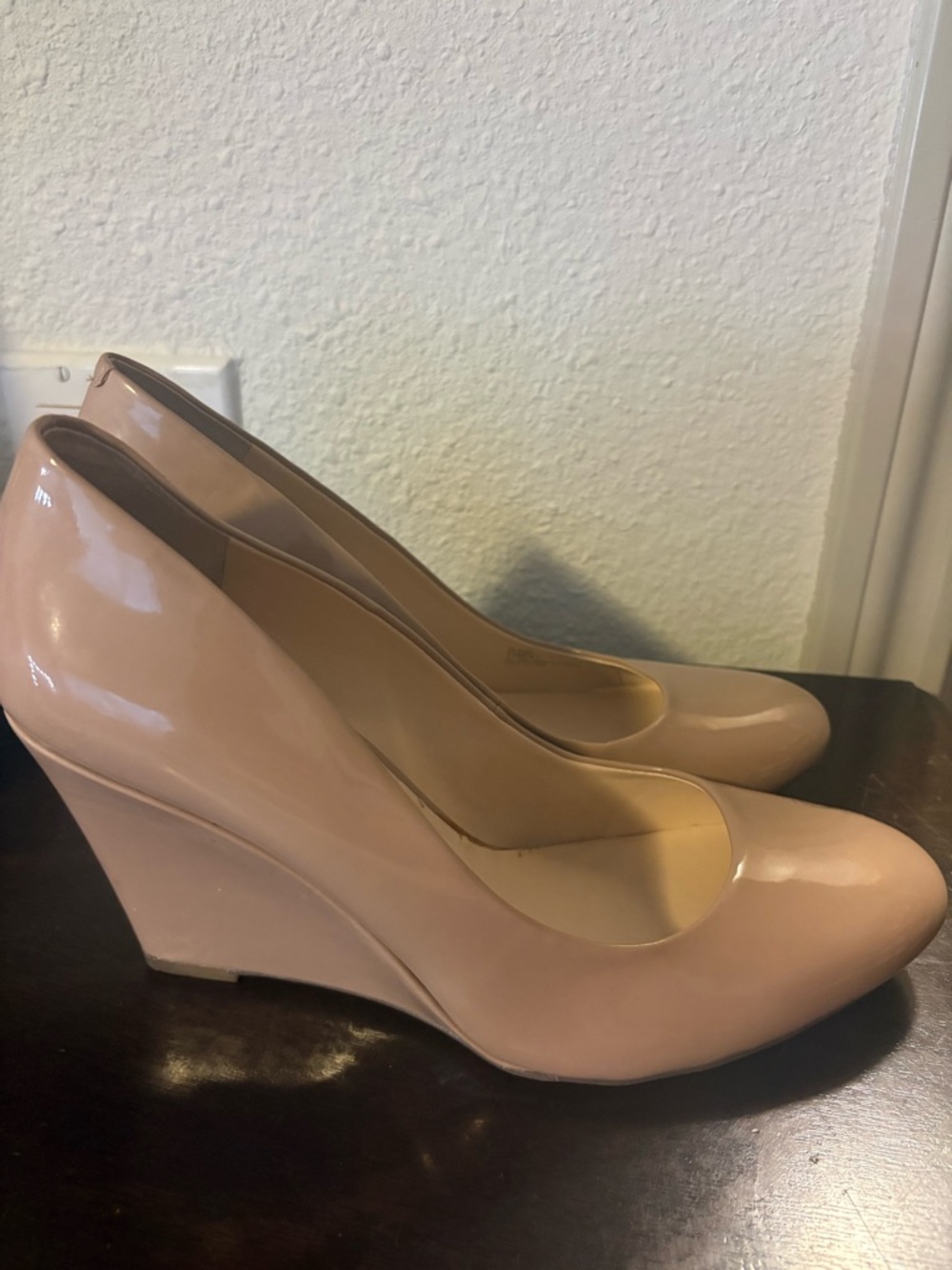 Jessica Simpson Nude Patent Wedge Pumps